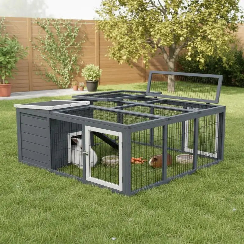 Outdoor Hutch with Openable Top 123 x 120 x 52cm, Grey