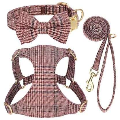 Extra Small Dog Harness Collar and Leash Set with Bowtie