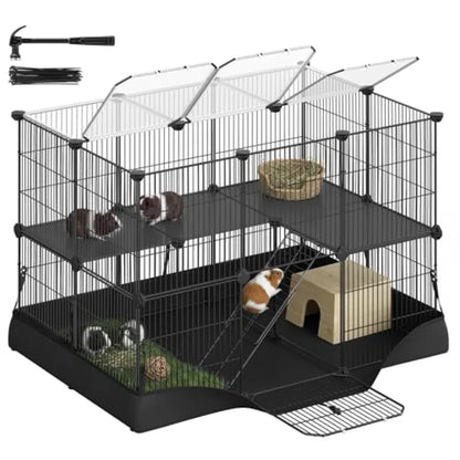2-Tier Small Animal Playpen with Waterproof Mat, Top and Side Door,,36.6 x 24.8 x 24.2 Inch