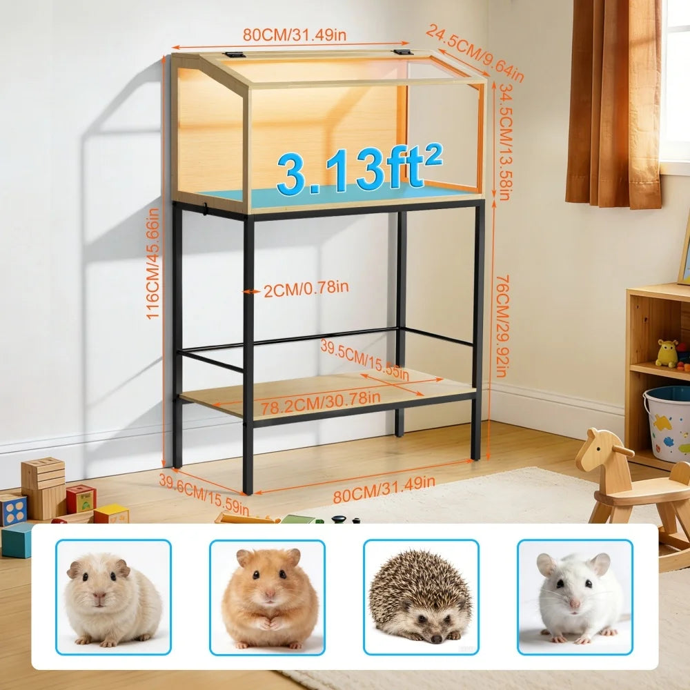 Large Elevated Wooden Hamster Cage with Storage Shelf