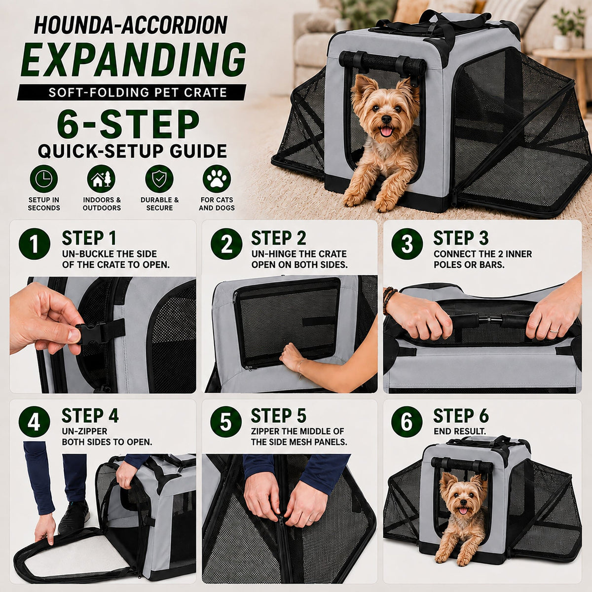 Pet Life ®  'Hounda Accordion' Metal Framed Soft-Folding